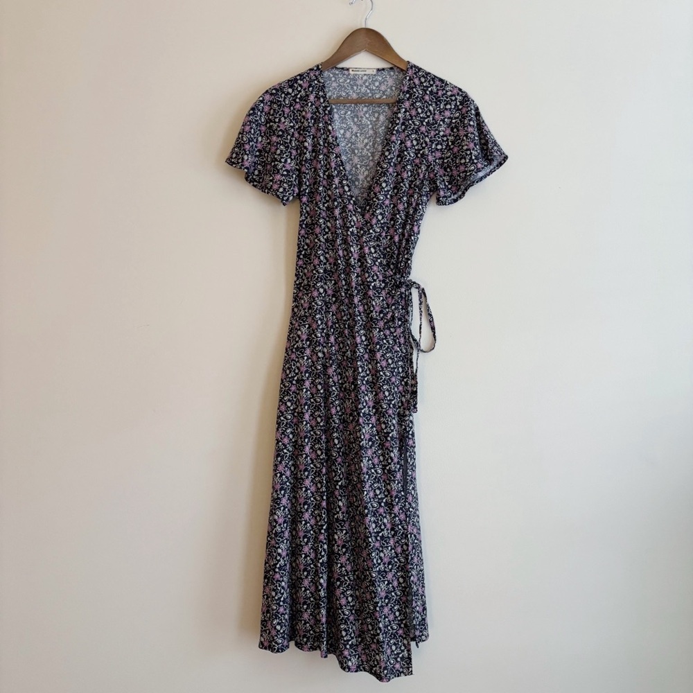 Marine Layer Purple Floral Emlyn Midi Wrap Dress Small Summer Coastal